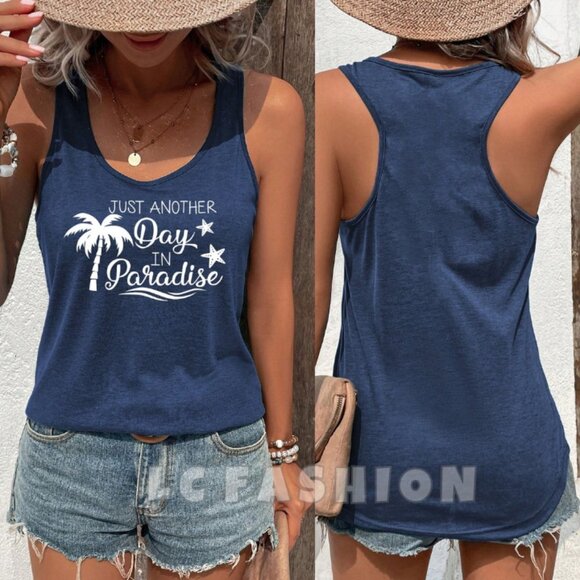 Sleeveless Tank Top, Boho Summer Sexy Minimalist Tropical Vacation Tank Top - Picture 1 of 5
